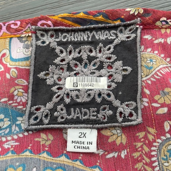 JOHNNY WAS JADE Size 2X Epsilon Paisley Peasant Top Sheer Georgette Fabric - Picture 5 of 7